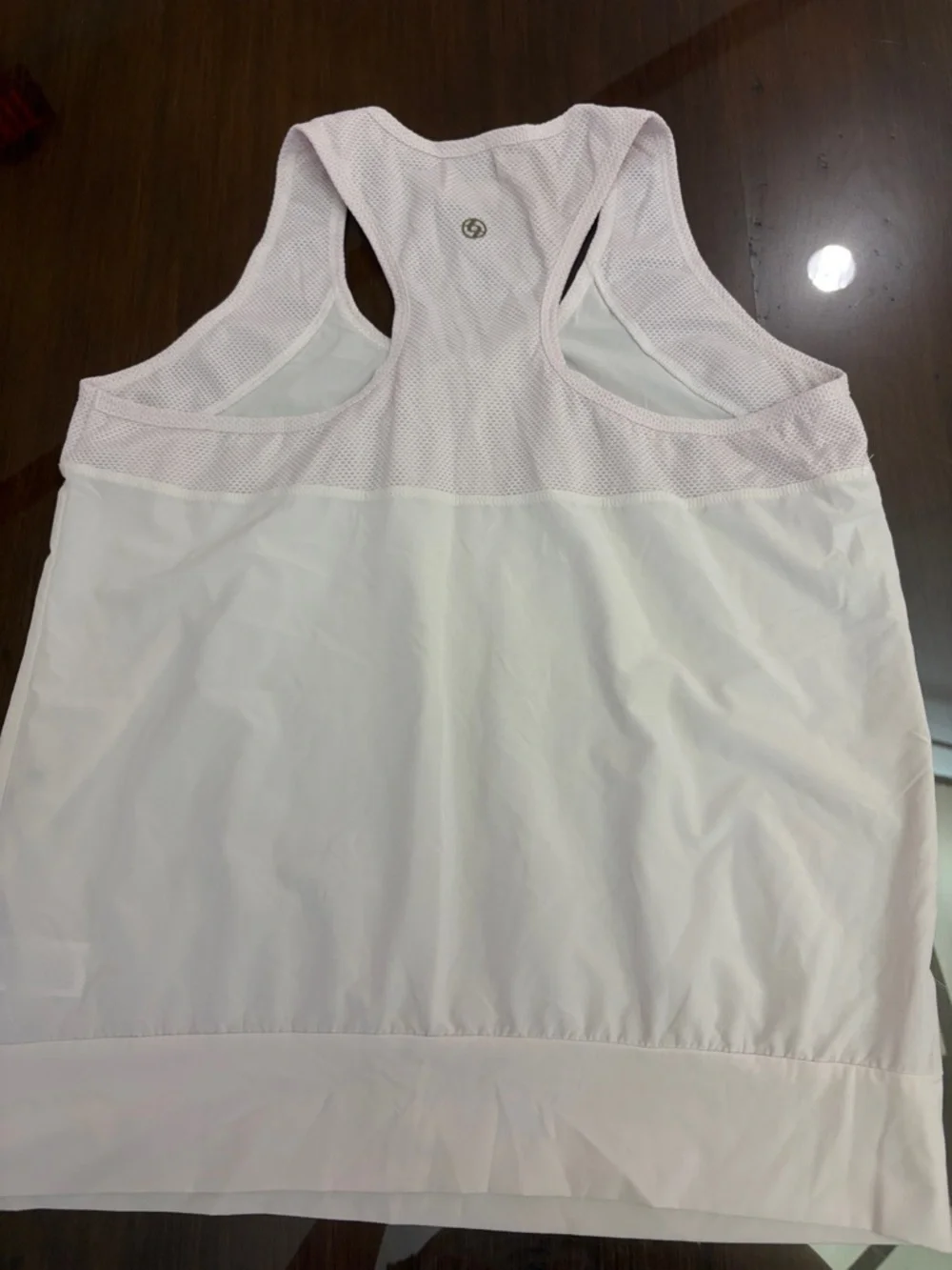Lija White Racerback Tank with Light pink Mesh Yoke Size Medium